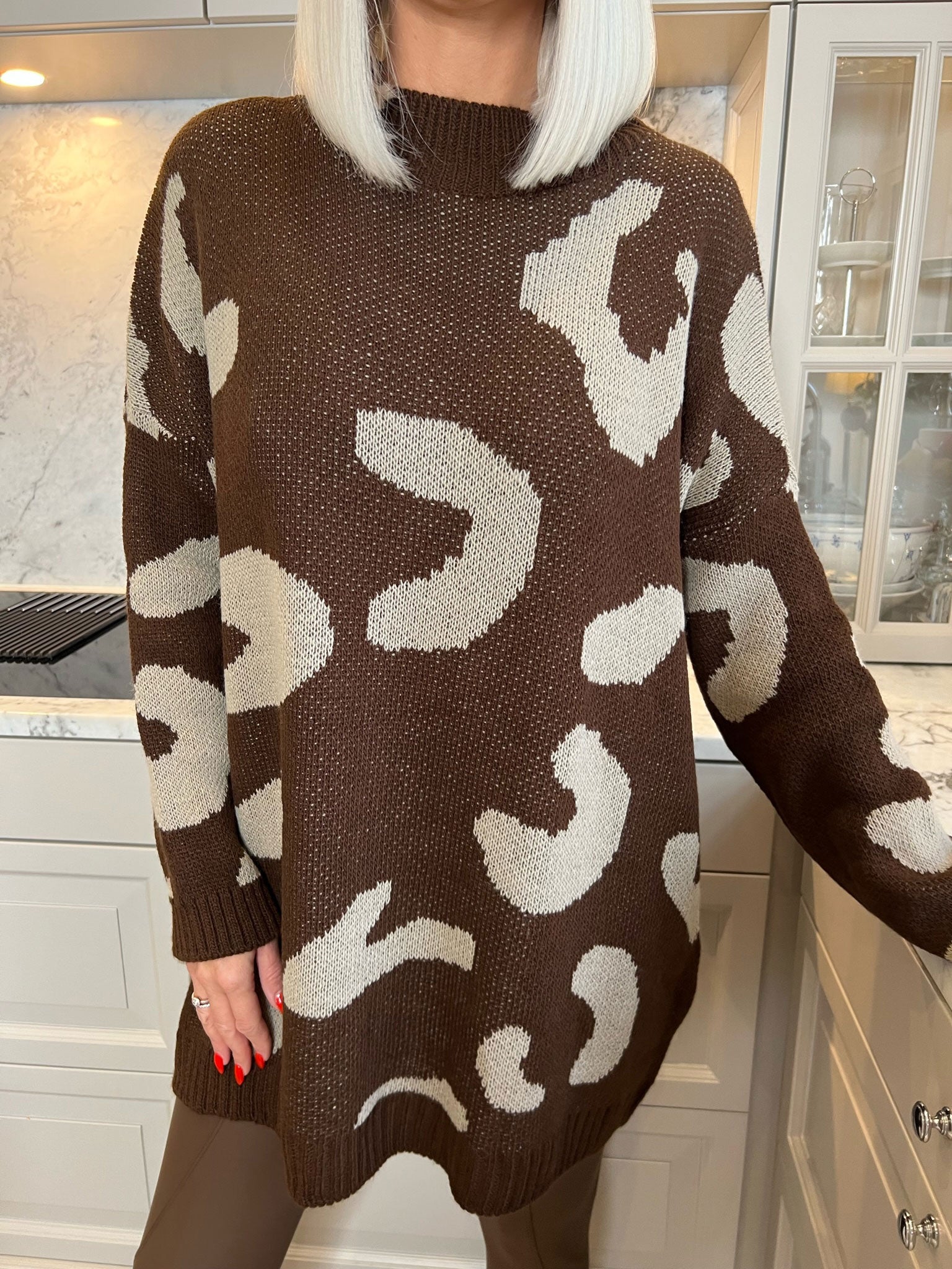Missa - Strikbluse med stort leopardmønster